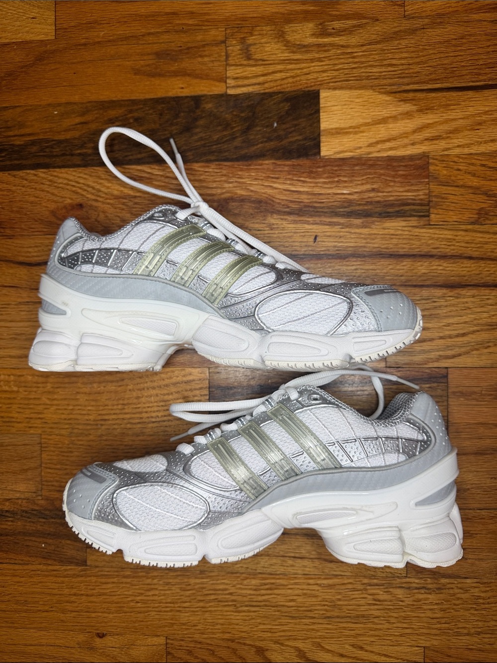 adidas Originals Silver and White Women's Athletic Sneakers - Picture 2 of 6